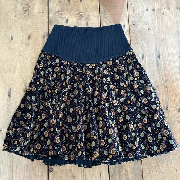 Free People Velvet‎ Floral Skirt Elastic top Size 2 Black - Picture 6 of 6